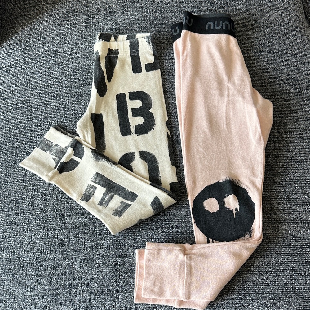 nununu Pink & Ivory Smiley Graphic Leggings Set